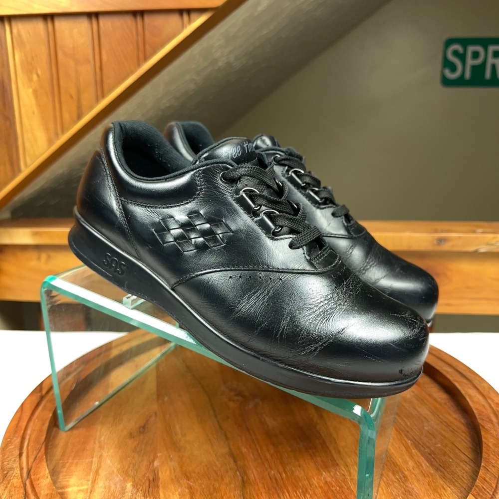 SAS Free Time Womens Walking Shoes Black Leather Comfort Sneakers 7.5 WW
